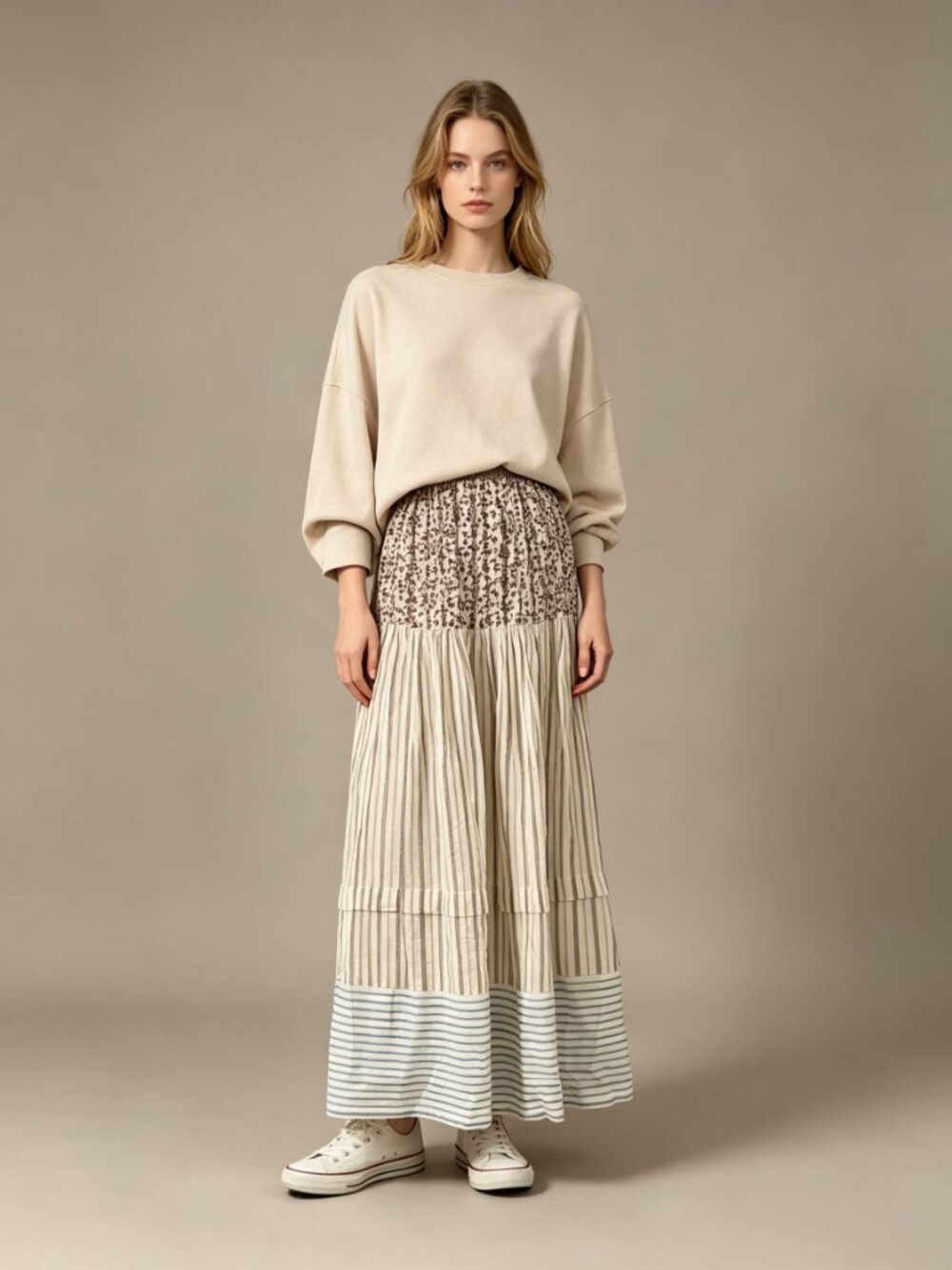 $605 NWOT SEE BY CHLOÉ Floral Stripe Maxi Skirt Size 38 Multicolor Elastic waist - Picture 1 of 12